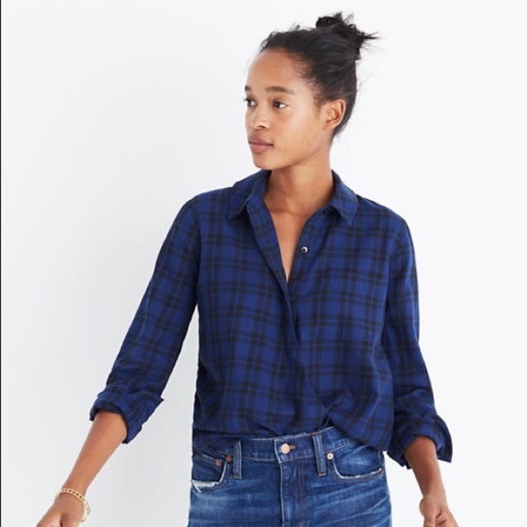 MADEWELL | Wrap-Front Shirt in Arion Plaid blouse long sleeve  cotton - Picture 1 of 7